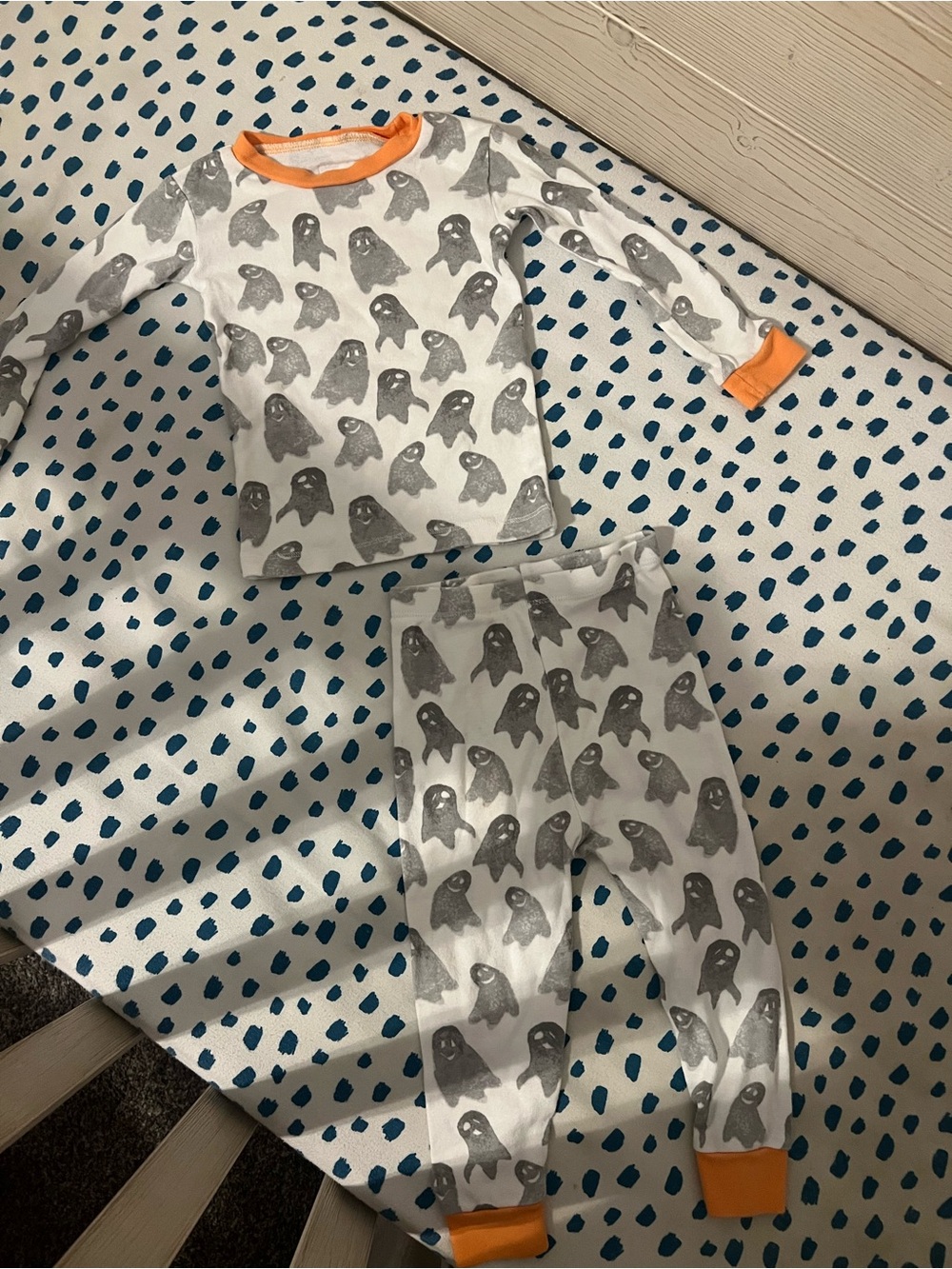 Burt's Bees Baby White Ghost Print Pajama Set with Orange Trim